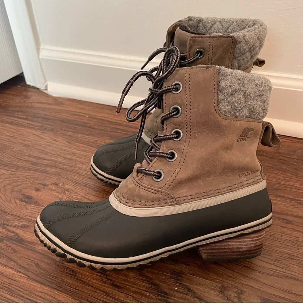 Sorel Slimpack ll Lace Boot Sz 7.5 Leather Winter Duck Boot Lace Up
